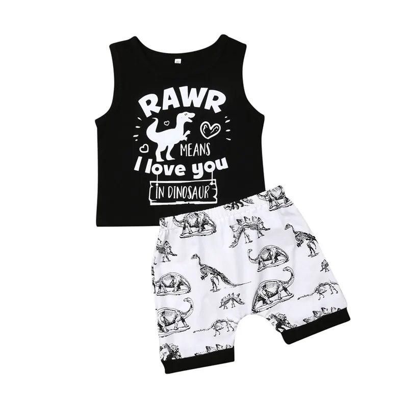 

Kids Baby Boy Dinosaur Clothes Sets 6M-4Y Casual Summer Sleeveless Letter Tank Tops Shorts 2Pcs Boy Outfits Cotton Clothes