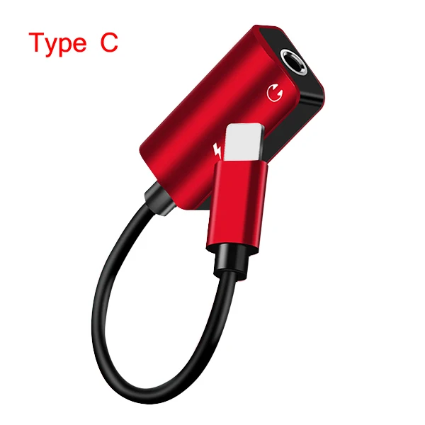 CBAOOO адаптер для мобильного телефона для iPhone type C до 3,5 мм разъем для зарядки наушников подслушивающий преобразователь usb type-C аудио адаптер - Цвет: Red