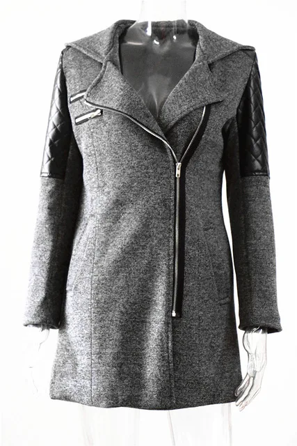 Зимние готические пальто с капюшоном на молнии, тонкая верхняя одежда на молнии, модные Лоскутные черные женские теплые ветрозащитные осенние пальто - Цвет: Dark Gray B