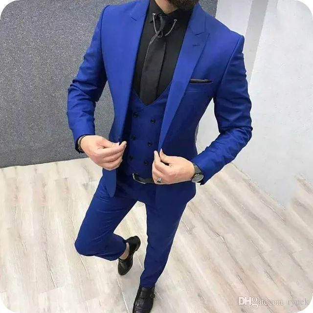 2019 Fashion Casual Business Royal Blue Mens Suits 3 Pieces Formal