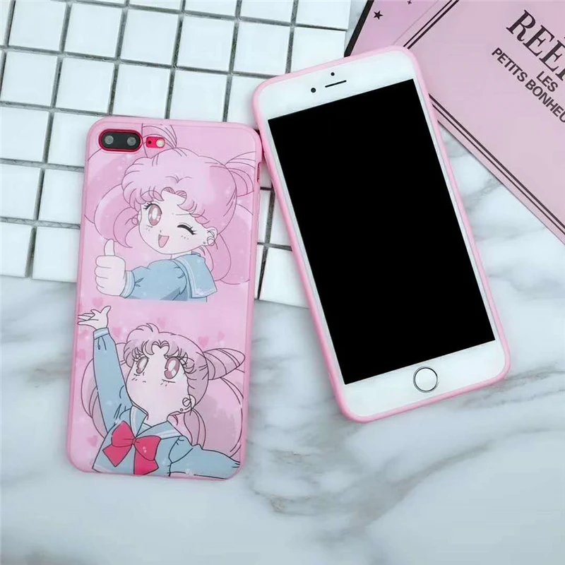 

Cute Sailor Moon Pink Forever 17 Girl Fundas Japan Cartoons Capa Phone Back Cover For iPhone Xs Mas 7 8 6s Plus X XR Cases Coque