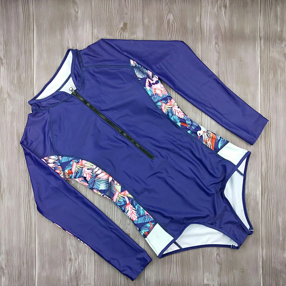 2019 طباعة الأزهار طويلة الأكمام ملابس السباحة مثير قطعة واحدة ملابس السباحة تصفح النساء ارتداءها الرجعية بحر Monokini الاستحمام لباس سباحة