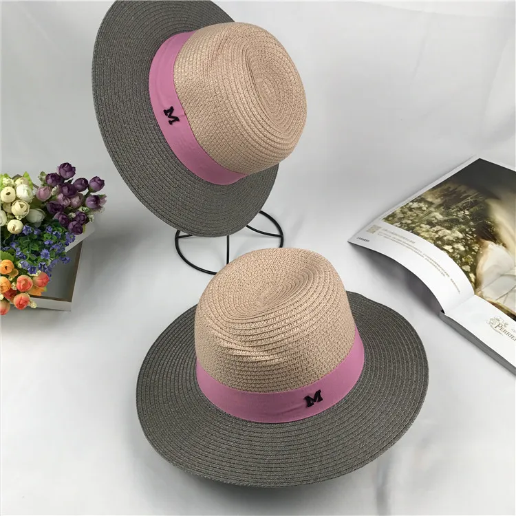 Летняя соломенная шляпа солнцезащитная Кепка с буквой М Paname шляпа широкие свисающие поля джаз шляпа пляжные Шапки для женская кепка вводной шляпа от солнца A001