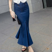 Новые летние и осенние модные сексуальные хлопковые брендовые ампир синие женские джинсовые юбки для девочек одежда 79209