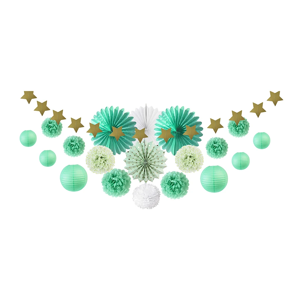 20pcs Mint Green Party Decoration Kit Paper Fans L...
