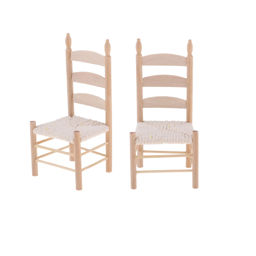 2pcs 1:12 Vintage Style Wood Chair Cute Doll House Furniture Miniature Model for Dollhouses Craft Displays Scenes