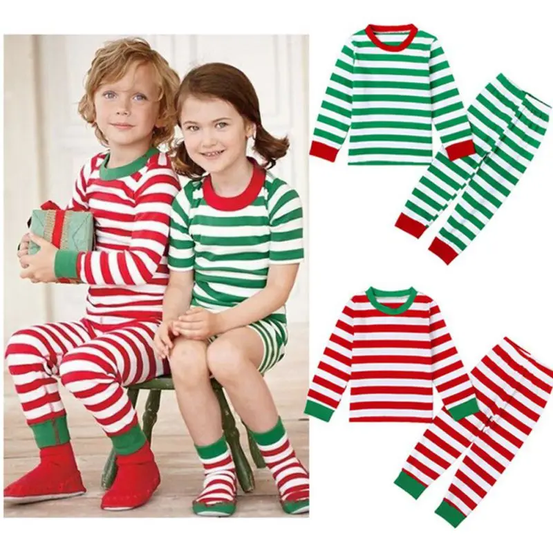 

Autumn Baby Clothing Sets Striped Girl Christmas Clothing Boys Suits Children Pajama Set Long Sleeves Kid Clothing Sleepwear