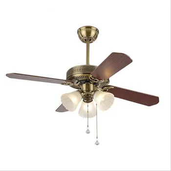 

42" Vintage European Wood Leaf Led E27*3 Ceiling Fans Light for living room Dining Room Bedroom Restaurant Deco Lamp 1582