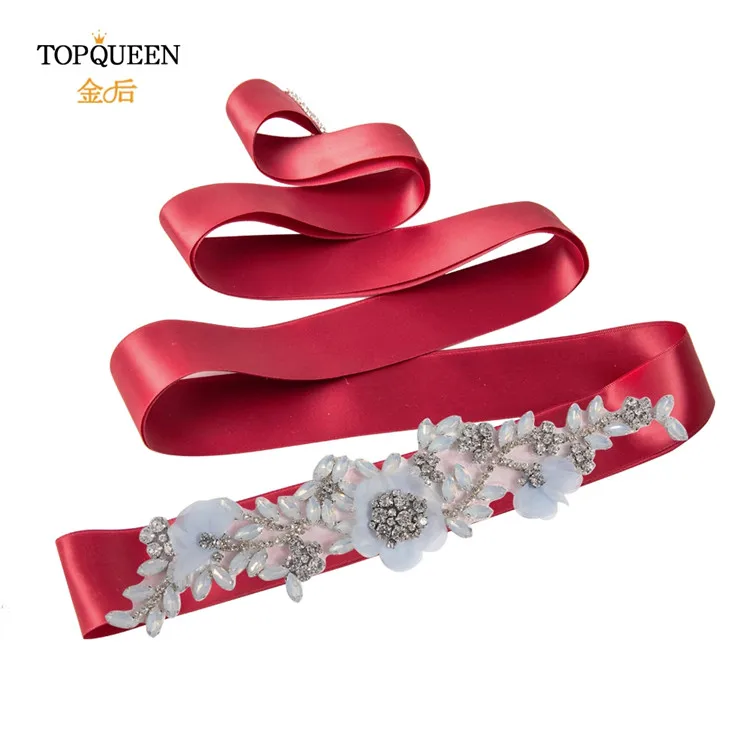 TOPQUEEN S419-B светло-голубое платье пояс фиолетовый цветок пояс фиолетовый горный хрусталь пояс Кушак для платья темно-синие свадебные атласные свадебные платья - Цвет: Wine red