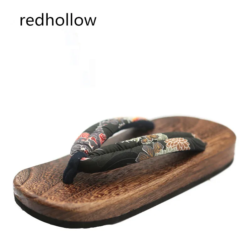 

Japanese SAMURAI Clogs Wood Sandals Man clogs flat wood heel square toe shoes summer plank slippers sandals