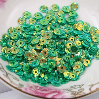 

3000Pcs 6mm Round Wheel Flower Gold Plating Loose Sequins Sewing PVC DIY Paillette Green Confetti Spangles
