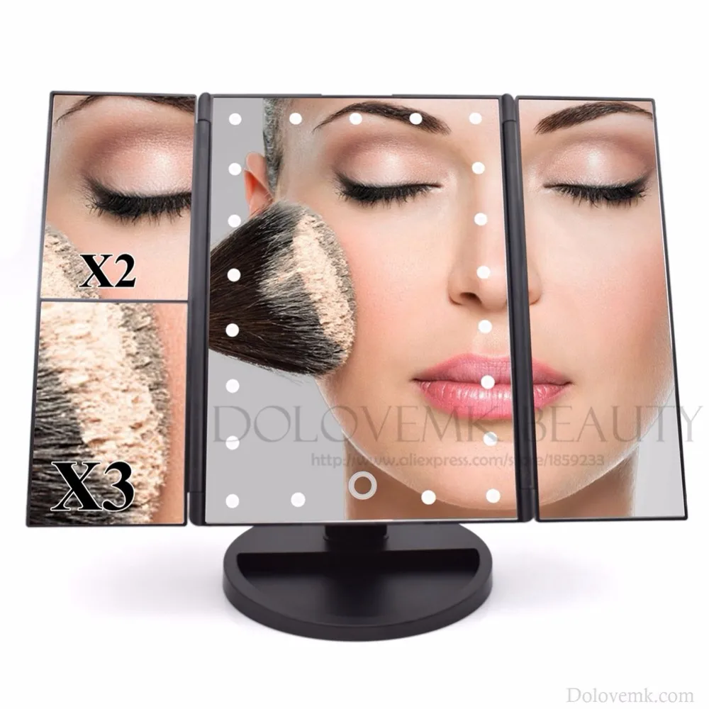 Dolovemk трехкратное регулируемое зеркало со светодиодной подсветкой 1X/2X/3X увеличительное косметическое зеркало для ванной настольное зеркало для девочек и женщин