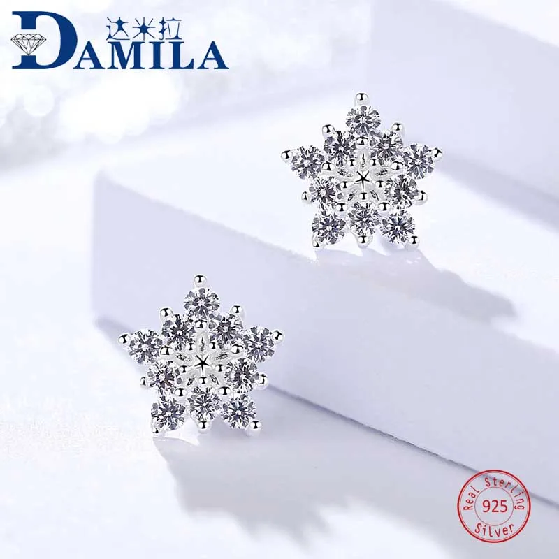 

Fashion 100% 925 sterling silver snowflake earrings for women Silver 925 jewelry stud earrings Crystal earing for female girls