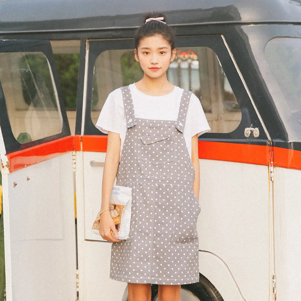 

2019 Women's Punk Harajuku Ulzzang Summer Dresses Korean College Wave Pocket Female Ladies Cute Denim Strap Dress For Women