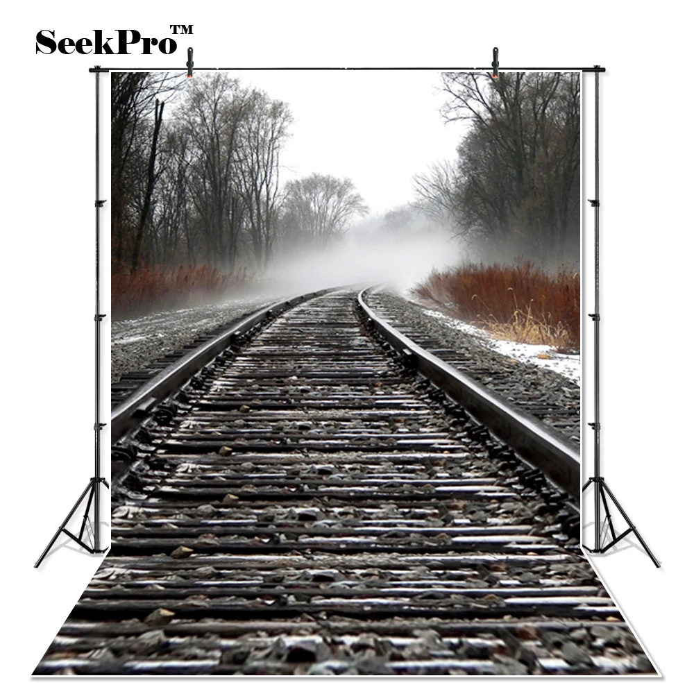 Фотофоны SeekPro осенние туманные с железной дорогой подставка реквизит для