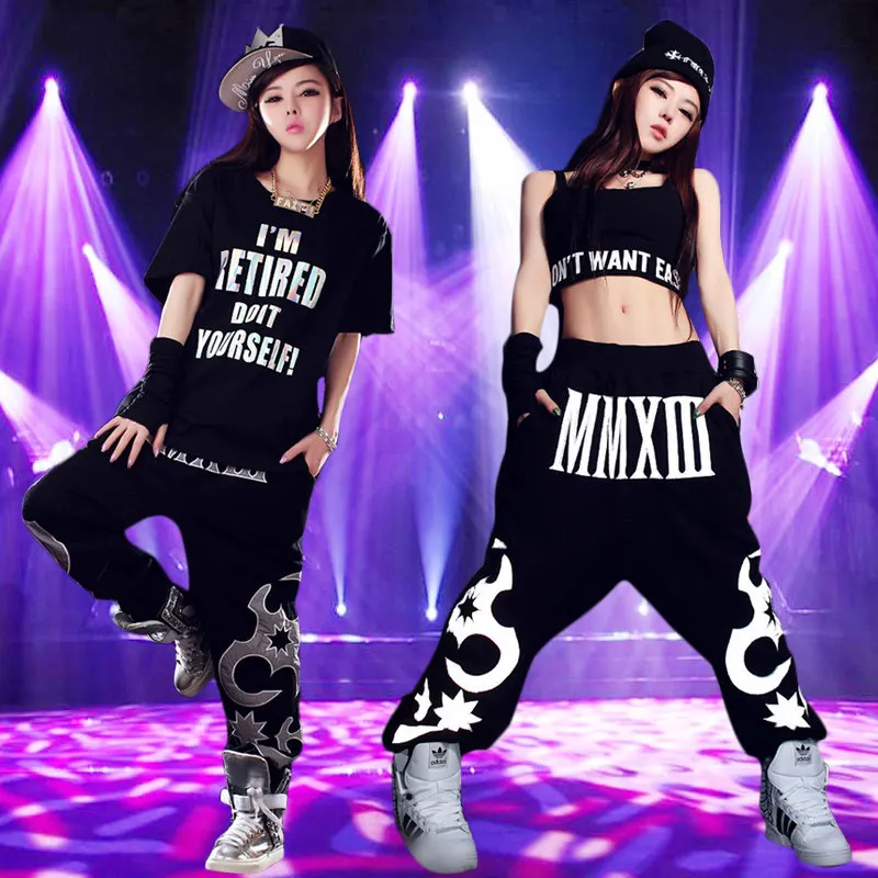 

Jazz dance costume t-shirt female suit adult hip-hop hip-hop dress Korean loose