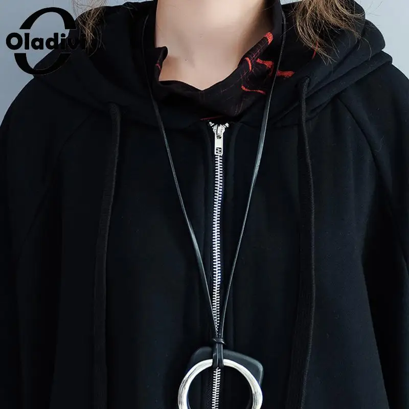 Oladivi Oversized Clothing Plus Size Velvet Parkas Women Winter Coat Female Warm Hooded Overcoat Black Outerwear Large Size Tops