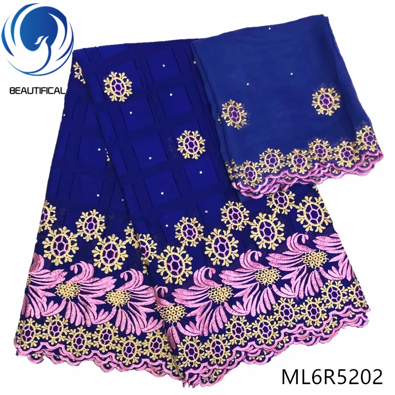 

BEAUTIFICAL Blue african cotton lace fabric 5+2yards New arrival embroidery swiss lace fabric for dress cotton swiss lace ML6R52