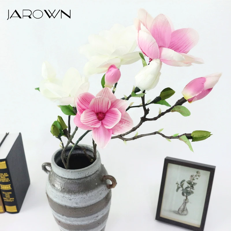 

JAROWN Artificial Magnolia Flowers Simulation Silk 6 Head Orchid Branch For Wedding Scenes Decorative Home Hotel Lobby Decor