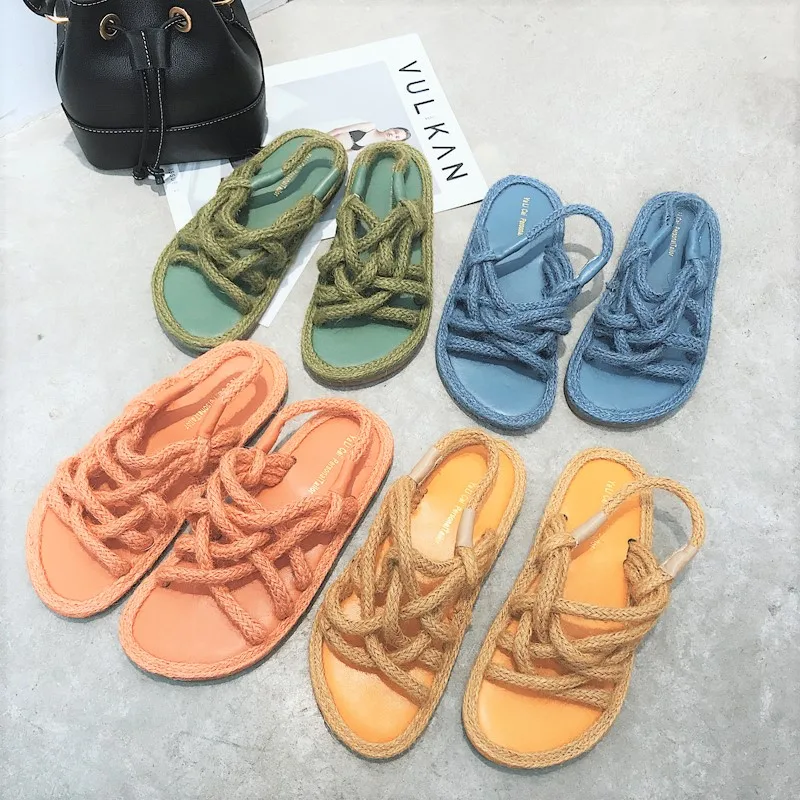 

shoes woman cane flats sandals summer back strap slides cross strap peep toe shoes hollow slip on shoes design zapatos mujer