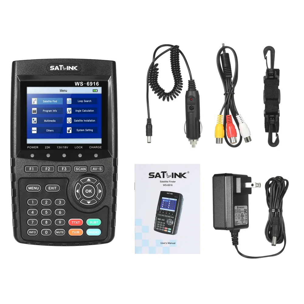 

SATLINK WS-6916 Digital Satellite Finder Digital Satellite TV Receiver Meter HD Satellite Signal Finder + Carrying Pouch Strap