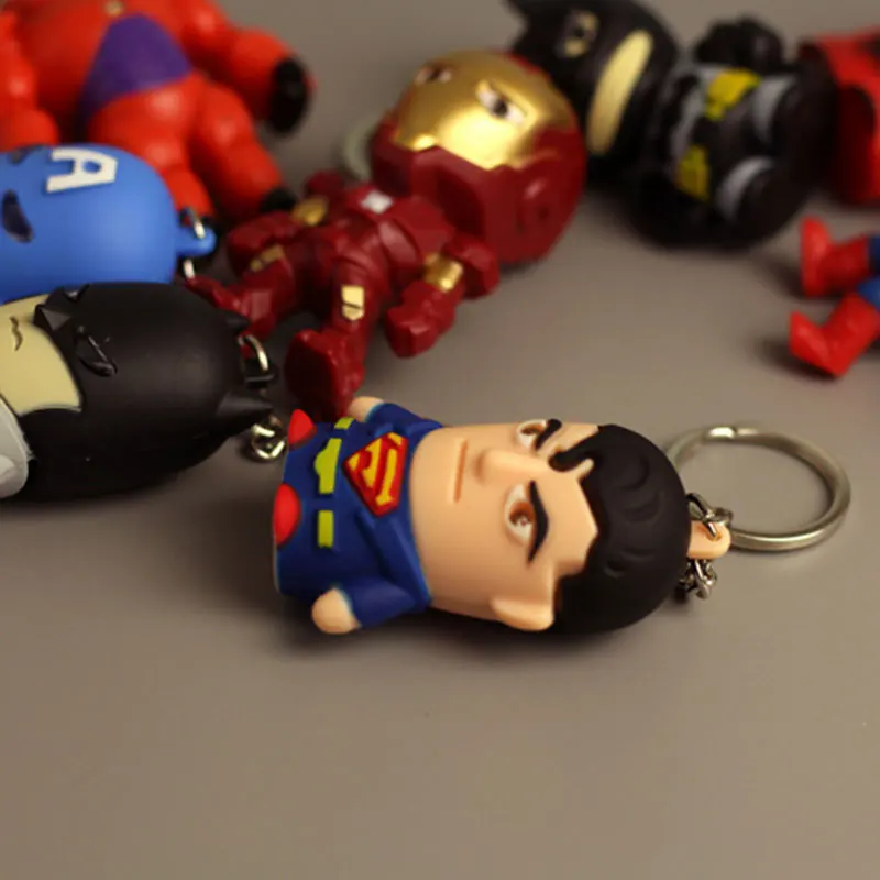 

Zoeber Avengers Super Hero Spiderman LED Keychain Women Light PVC Key Ring Pendants Chaveiro Gift Kids Cosplay Toys Keychain