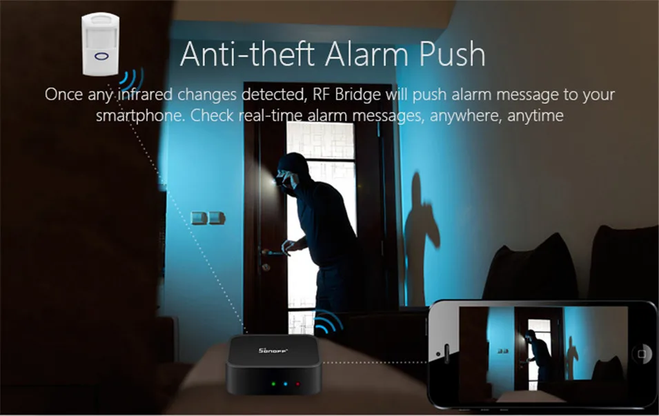Original Sonoff 2pcs PIR+3pcs Door Sensor, RF433 Remote Control,Smart Home Security Alarm Device, work with Sonoff RF433 Bridge-3