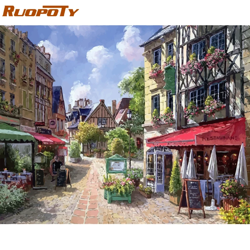 

RUOPOTY Frame Picture Store Diy Painting By Numbers Landscape Modern Wall Art Acrylic Canvas Painting For Home Decor 40x50cm Art