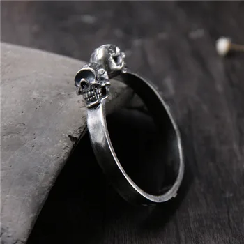 

S925 Sterling Silver Retro Thai Silver Skull Male And Female Personality Fashion Open Ended Bangle