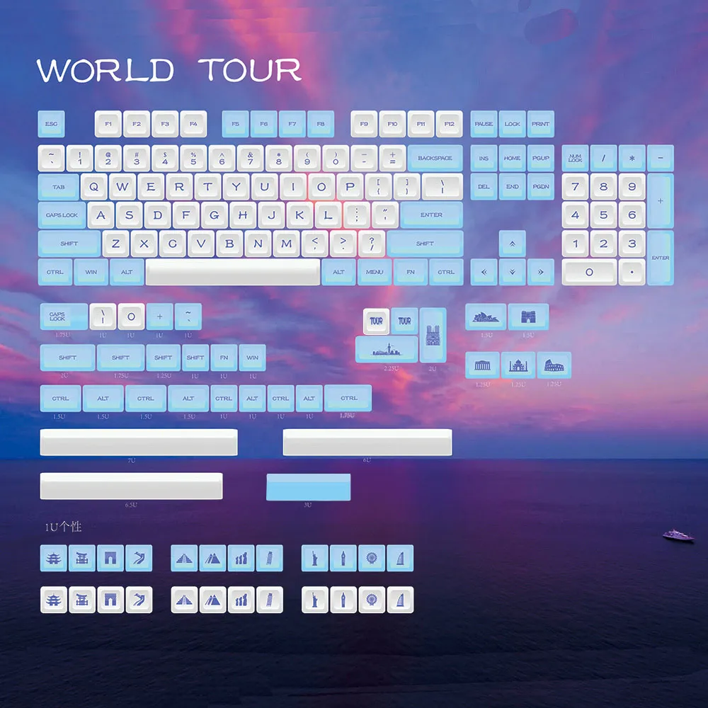 XDA World Tour keycaps PBT Материал краситель-suuкровать 161 ключей для вишни механическая клавиатура MX