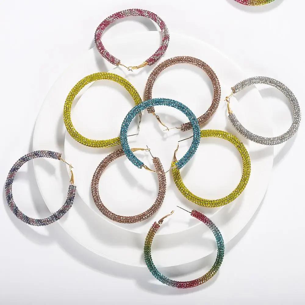 

Bohemian Round Glass Crystal Hoop Earrings for Women 2019 Statement Colorful Jewelry Gift Party Holiday Wedding Fashion Earrings