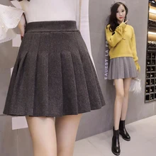 Женские юбки для студенток в стиле преппи плиссированные юбки с высокой талией офисные женские элегантные шерстяные юбки женские модные юбки