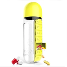 1 Unid 600 ML Píldora Del Color Del Caramelo Caso Caja de La Píldora Organizador Portable Botella de Agua Siete Diarios Midinice Kit Combine Plástico Botella de agua