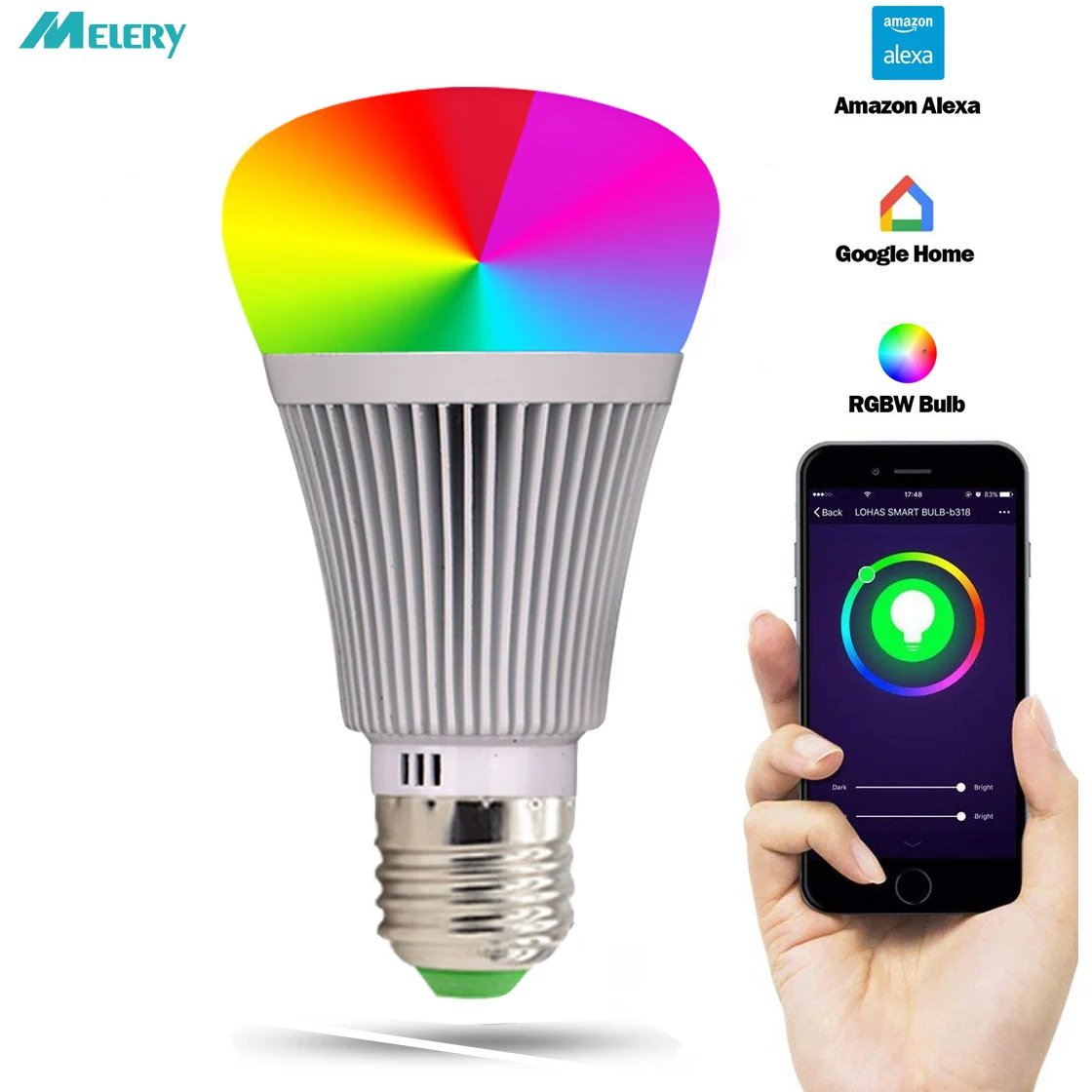 

Smart WiFi LED Light Bulb Lamp 7W E26 Multicolor Dimmable 100W Equivalent RGB LED Compatible with Amazon Alexa Google Assistant