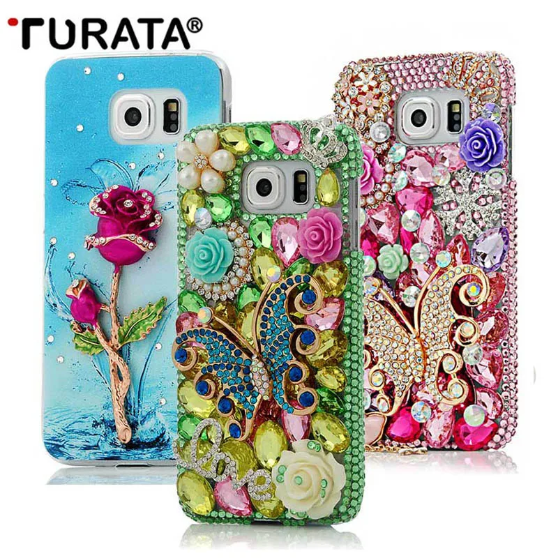 

3D Shiny Glitter Sparkly Purple Diamond Luxury Butterfly Rhinestone Clear Hard Back Case Cover For Samsung Galaxy S6 Capa Fundas