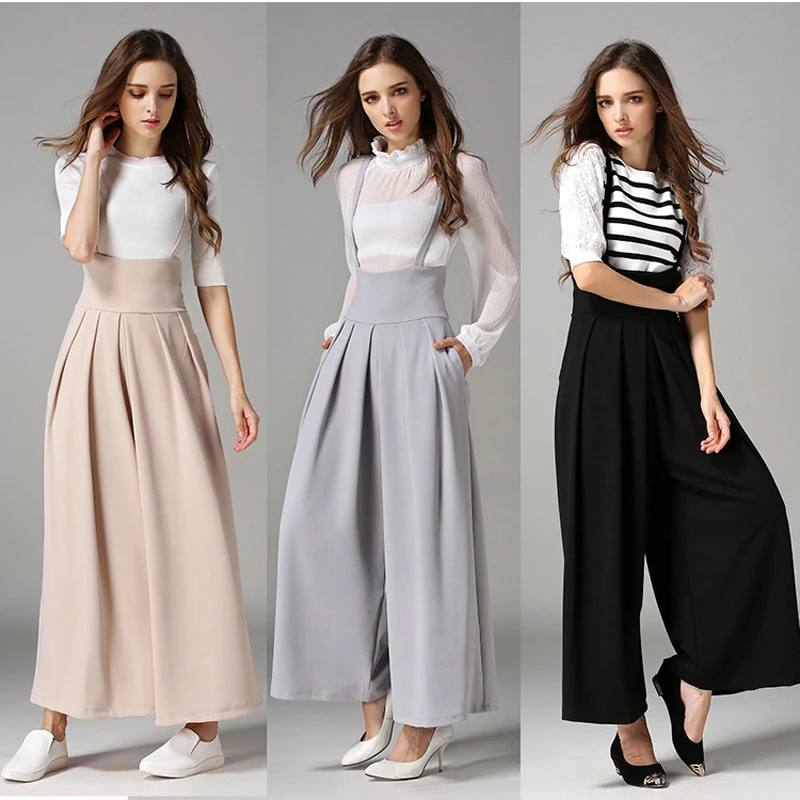 

New Fashion Jumpsuits Ladies Loose Slim Casual Party Overalls Women Sleeveless Solid Rompers Wide Leg Ankel Length Pants