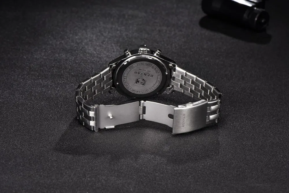 Benyar кварцевые часы с хронографом для мужчин лучший бренд класса люкс нержавеющая сталь Водонепроницаемый Спорт Бизнес Moon Phase часы для мужчин наручные часы