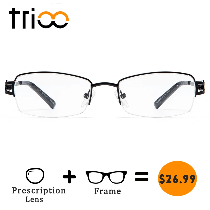 

TRIOO Myopia Reading Glasses Women Prescription Eyeglasses Semi-Rimless Metal Frame Clear Lens Eyewear Computer Spectacles Black