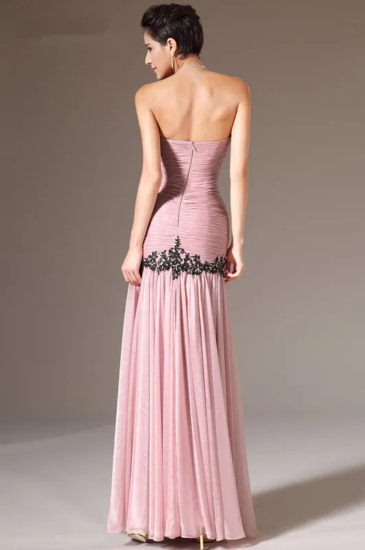 Freeshipping-New-Strapless-Straight-Gown-Appliques-Floor-Length-Silk-Chiffon-Prom-Dress