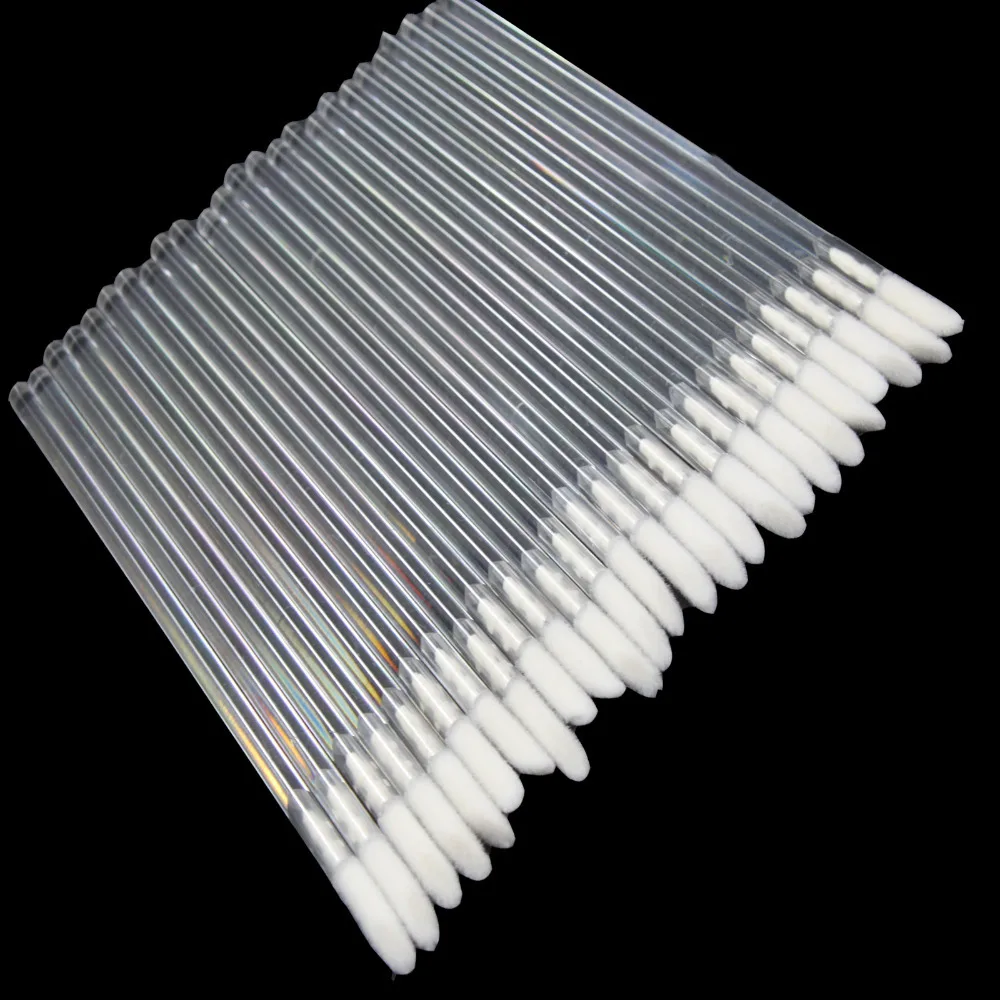 100 PCS Disposable Sponge Tip Lip Gloss Angle Brushes Wand Applicator