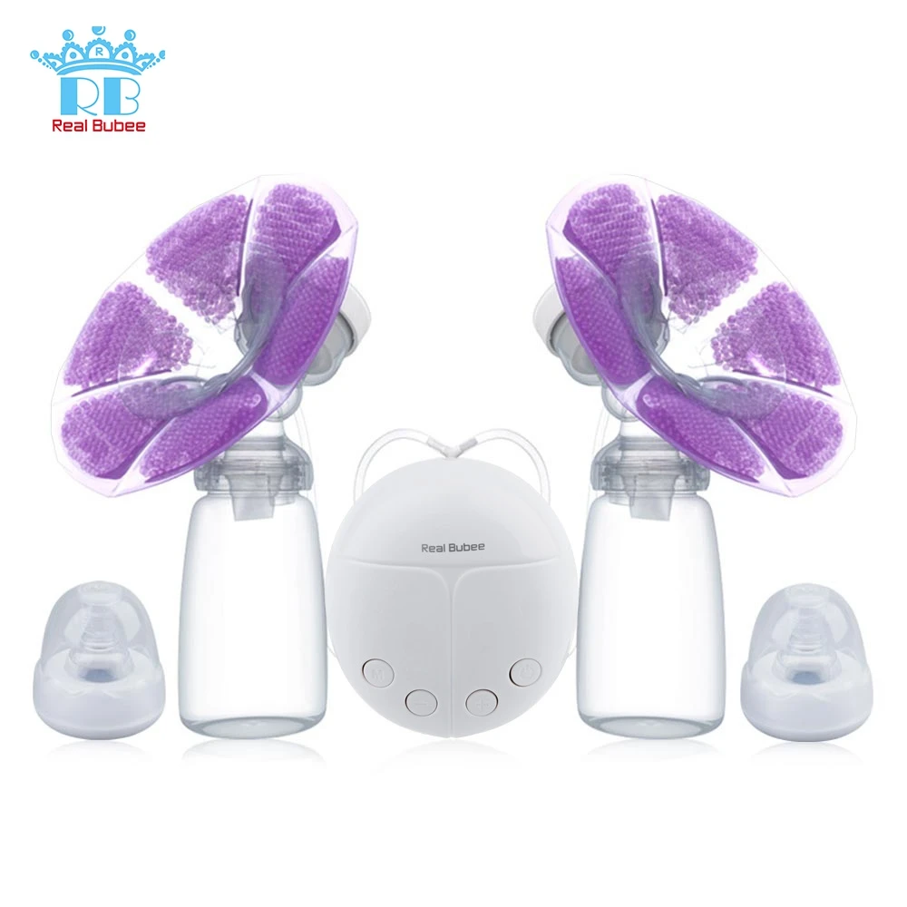 

Real Bubee Double USB Electric Breast Pump Milk Bottle Convenient PP BPA free Powerful Breast Pumps With Cold Heat Pad Nipple