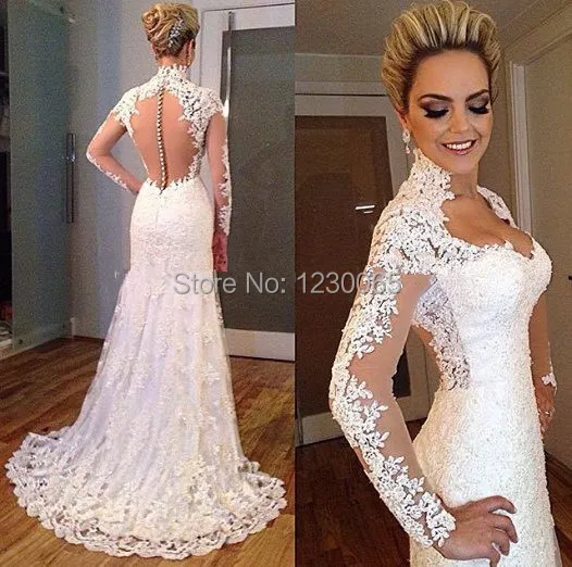 

Vestido De Noiva Manga Longa Long Sleeve Lace Wedding Dresses Vintage Sexy Wedding Dress 2015 Vestido Casamento Bride Dresses