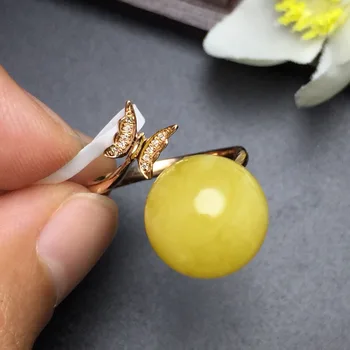 

Fine Jewelry Real 18K Rose Gold AU750 100% Natural Amber Gemstone Female Rings for Women Fine Ring