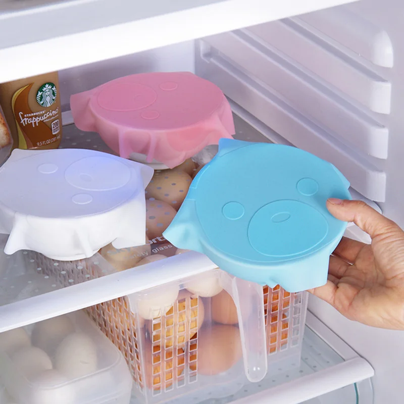Милый сохранение посуда крышка гаджет кухонные принадлежности мультфильм Многофункциональный силиконовые уплотнения чаша крышка
