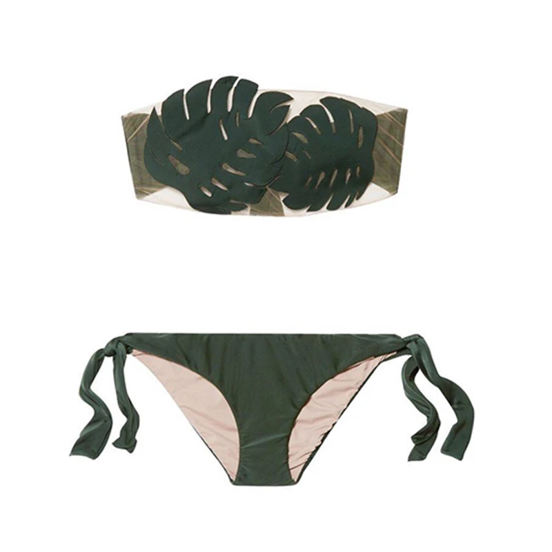 New Sexy Swimsuit Two Pieces Bikini Women Push Up Bikini Set Thong Leaf Design Monstera Swimwear Tight Beach Bathing Suits A8100