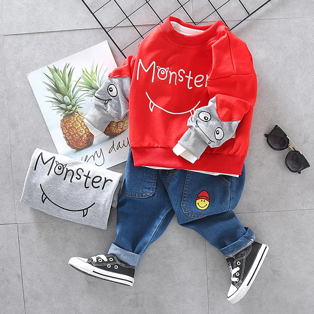 Toddler Boys Clothes Winter Autumn Cartoon Sweatshirt Denim Pants Baby Boy Outfit Children's Set Halloween Gift 2 3 4 5 T