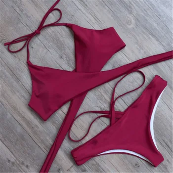 

Bikini Set Sexy Swimwear For Women Swimsuit Bandage Backless Mosaic Frenulum Adjustable Brazilian Retro Sandy Beach Sunshine