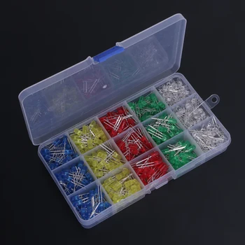

500pcs 5mm White/Yellow/Red/Blue/Green Light Emitting LED Diodes Assortment DIY