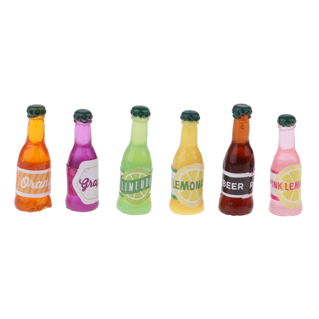 6pcs 1/12 Dollhouse Miniature Dining Room Food Accessories Resin Soft Drink Bottles