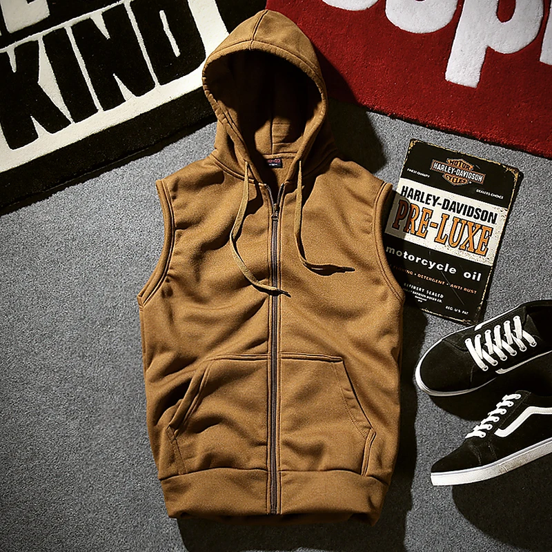 Cena 2019 męska bluza z kapturem i bluzy męskie w stylu casual, na zamek błyskawiczny bezrękawnik z kapturem męski kardigan z kapturem para luźna kamizelka brązowa bluza z kapturem